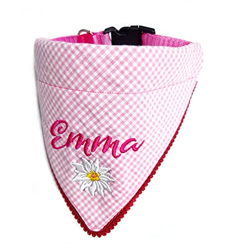 Hundehalstuch mit Halsband Trachten Jäger Bayern Style optional mit Wunsch Namen bestickt Karo Rosa Halstuch Tuch