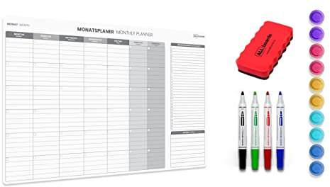 ALLboards Magnetischer Monatsplaner 90x60cm für Monatsplanungen, Wochenplaner Wandkalender Memoboard Magnettafel auf Deutsch