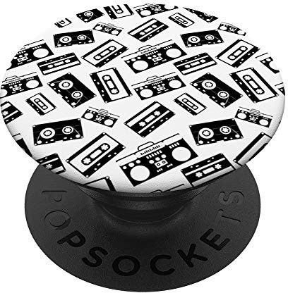 Schwarz-weißes Kassettenband Boombox 80er Jahre Muster Design PopSockets mit austauschbarem PopGrip