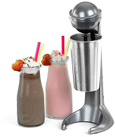 LIVIVO Retro Milkshake Maker 100W – Grey Electric Drink Mixer with 500ml Stainless Steel Cup – Ideal for Milk Frothing, Frappe, Iced Coffee, Protein Shakes, Smoothies, Macchiato, Pancake Batter