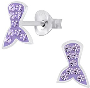 Laimons Mädchen-Ohrstecker Meerjungfrau Flosse Meerjungfrauflosse 8mm mit Glitzer aus Sterling Silber 925