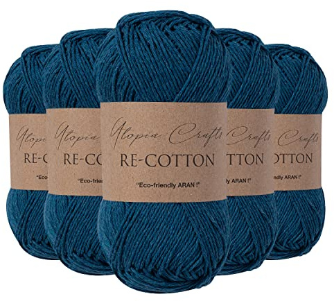 Utopia Crafts Re-Cotton Knitting Yarn, 5x 100g (Blue Whale)