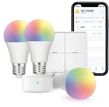 Broadlink Smart Home FastCon Starter Kit - Includes 3 Bulbs, 1 Scene Switch and 1 Hub, Uses FastCon Tech, Works with Alexa and Google Home
