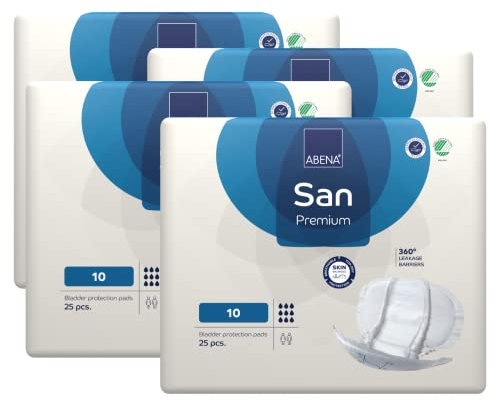 ABENA San 10 Premium Inkontinenzeinlagen MONATSPAKET (25 x 4 = 100 Stück) für Damen und Herren, 2800 ml Saugfähigkeit, schnell einziehende, diskrete und anatomische einlagen für Männer/Frauen