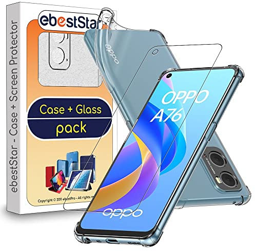 ebestStar - Hülle für Oppo A76, Silikon Handyhülle, Klar TPU Schutzhülle, verstärkten Rändern und Ecken, Transparent + Panzer Schutz Glas