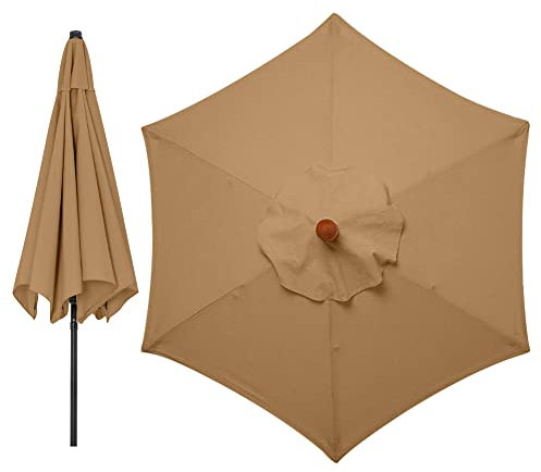 LMYDIDO Replacement Parasol Covers 3 Meters 6 Arms Parasol Replacement Canopy Garden Canopy Cover, Canopy ONLY (Khaki)
