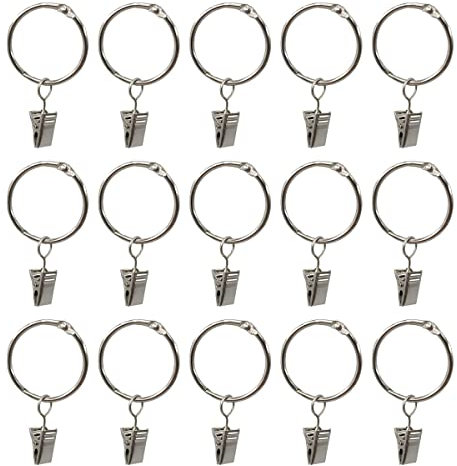 Gardinenringe 40 Stück Vorhangringe mit Clips,40 mm Diameter Ringe Duschvorhang Stainless Hanging Ring Clip Metal Curtain Clip Rod Curtain Rings with Clips für Vorhänge und Gardinenstangen