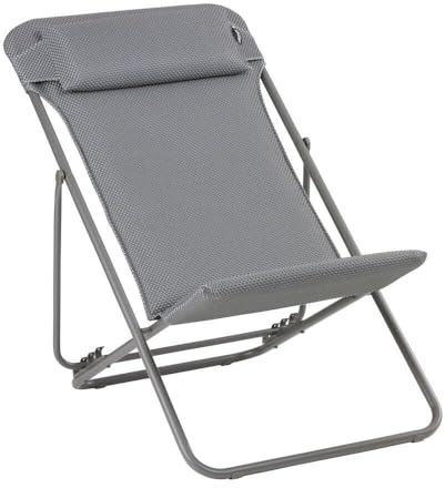 Lafuma MOBILIER - Gepolsterter Klapp-Liegestuhl mit Kopfkissen - Maxi Transat + - BeComfort® - Grau Silver LFM5175_8901-5 Jahre Garantie