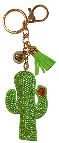 Popfizzy Bling nyckelring tillbehör för kvinnor, strass nyckelring, bilnycklar, söt plånbok hänge för handväskor, Kaktus med blomma (guld), En Storlek