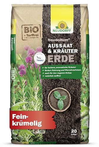 Neudorff NeudoHum Aussaat- & KräuterErde - Torffreie Bio Erde fördert Keimung und Wurzelwachstum für Aussaat, Kräuter, Stecklinge, Jungpflanzen, 20 Liter