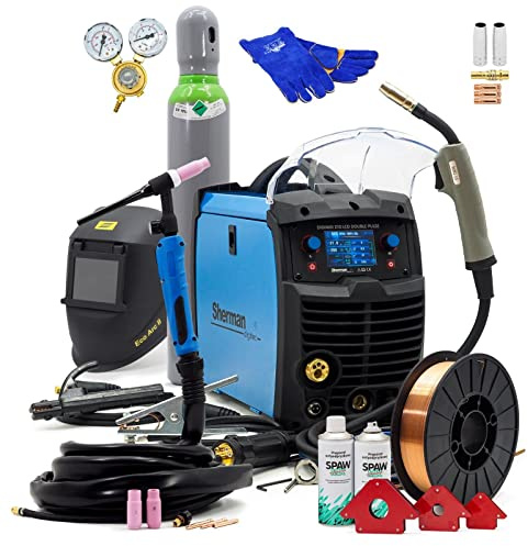 Sherman™ DIGIMIG 210 LCD doble pulso Synergic MIG/MAG doble pulso soldador TIG 200 Amp LCD sinergia 3 en 1 aluminio