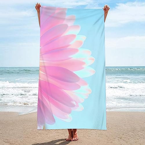Lieson Badetücher Strandtücher Mikrofaser, Badetuch Strandlaken Handtuch 80x160CM Sandfreie, Schnell Trocknende Blumenblatt Hellblau Rosa Tragbares Saunatuch Badehandtuch