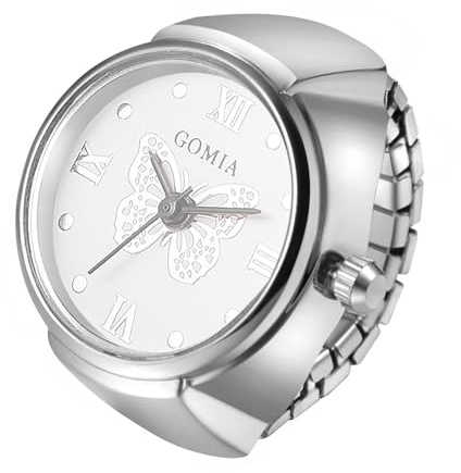 JewelryWe Anello da donna estensibile, in acciaio inossidabile, fantasia, orologio da dito da uomo, analogico, al quarzo, elastico, impermeabile, 1 atm, quadrante rotondo con farfalla, regalo per