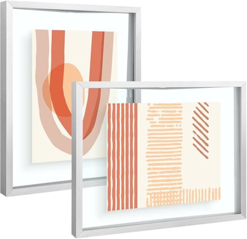 Frametory, Cornice portafoto flottante, 20 x 25 cm, cornice portafoto in metallo, in vero vetro, per montaggio a parete o da tavolo (color argento, 2 pezzi)