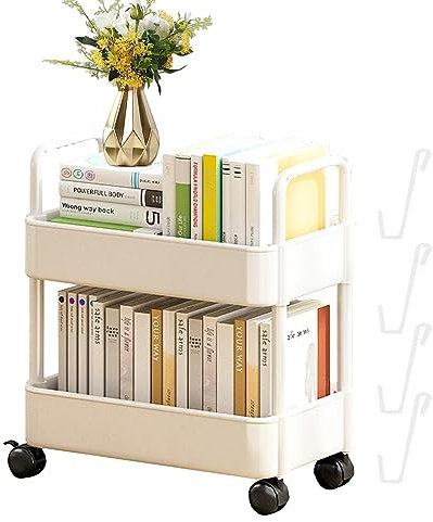 Rollwagen mit 2 Ebenen, 3 Farben, 2 Etagen, Mehrzweckwagen, Aufbewahrungswagen auf Rädern, multifunktional, beweglich, mit Haken für Küche, Wohnheim