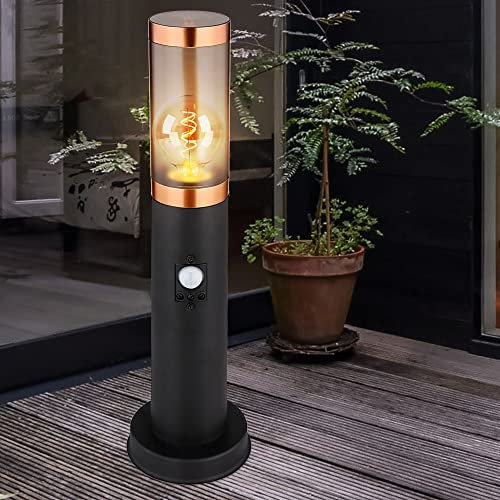 LED Sockelleuchte Standleuchte Außenbeleuchtung rauch Kupfer Außen mit Bewegungsmelder Garten Stehlampe, Edelstahl Kunststoff, 7W 806lm warmweiß, DxH 7,6x45 cm