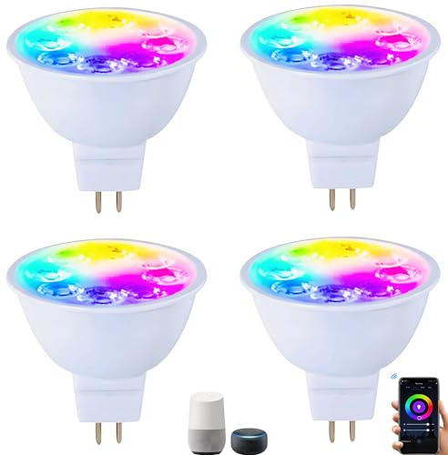 Smart MR16 LED Bulb Dimmable Color Changing, 12V Gu5.3 Bi-pin Base, WiFi & Bluetooth LED Bulbs Work with Alexa Google, Color Changing Sync with Music, for Living Room, Bedroom, Office,Hotel etc. 4Pack