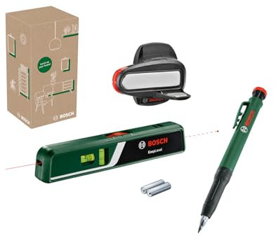 Bosch Niveau Laser à Bulle EasyLevel Avec Support Mural et Marqueur (Ligne et Point Laser pour Alignement Flexible, Crayon pour Trous Profonds)