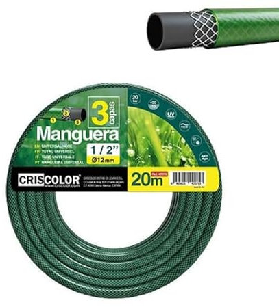 Tubo da Giardino per Irrigazione, Verde, 10/20/25 metri, Realizzato in PVC Rinforzato e Retinato con 3 Strati, Diametro 12mm, Alta Qualità per Fiori Piante, 20 Bar, Flessibile, Antipiega (20 metri)