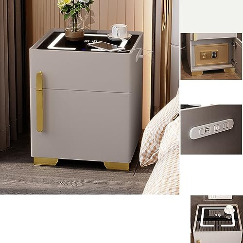 LED Night Stand With Charging Station, Modern Nightstand for Bedroom, Office - Bedside Table And Safe In One, Smart Night Table With Drawer