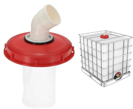 PATIKIL 45° IBC Lid Filter Cover 245mm Plastic Ton Barrel Cover with Washable Nylon Filter IBC Tote Hose Adapter IBC Tank Container for Rainwater Tank Rain Tank 1000L IBC Tank, Red White