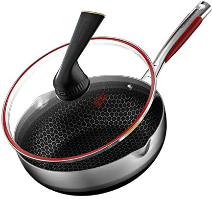 YIHANSS , Kochtopf Bratpfanne 28cm Bratpfanne Küchenwok 316L Edelstahlpfanne Wabenwok Küchenbratpfanne mit Deckel Wok