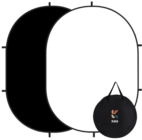 Kate Collapsible Pop-Up Backdrop | Double-Sided Foldable Photography Background for Live Streaming, Gaming & Studio Headshoots | Portable 5'x6.5' (1.5x2m) Black/White Screen