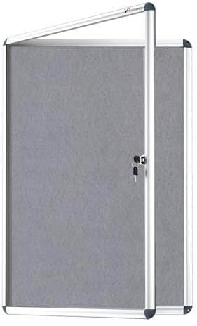 VIZ-PRO Tamperproof Lockable Gray Fabric Noticeboard Aluminium Framed 36x24 Inches