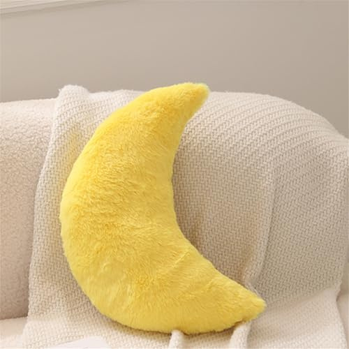 Kuschelkissen Kinder Sternkissen Weiche Flauschige Mond Wolken Sternform Zierkissen Sofakissen, Plüsch Kissen Dekokissen für Kinderzimmer Schlafzimmer Deko (Gelber Mond 38 cm)