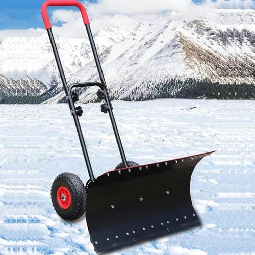 Pala quitanieves resistente, empujadora de nieve rodante, con manija de palanca doble ajustable y ruedas antideslizantes, para escaleras, terrazas, patios, pasillos (tamaño: 100 x 42 cm/39,4 x 17 pu