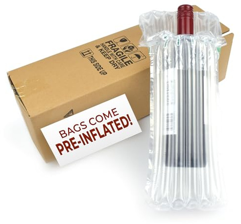 Evergreen Goods 10x Voraufgeblasene Wein- und Bierflaschenbeutel | Pappbox | 370 x 130 x 130 mm Karton mit 100 um Dicke | Langlebige Verpackung für 750-ml-Flaschen | Perfekt zum Verschenken und Versand