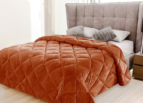 IlGruppone Trapunta Elegante Matrimoniale In Velluto Piumone Invernale Effetto Piuma 600 Gr/Mq Piumino Caldo Due Piazze Inverno Coperta Duck Friendly Prodotto Italiano - Ruggine