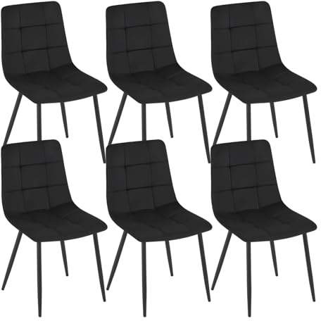 EUGAD Sedie Sala da Pranzo da 6 Pezzi, Sedia in Velluto con Gambe in Metallo, per Camera da Letto, Soggiorno,Nero