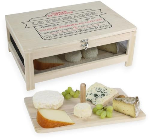 Garde Manger Grillagé en Bois Acier - Meuble de Rangement - Cave à Fromage, Charcuterie, Saucisson, Fruits et Légumes - Boîte avec Plateau de présentation Amovible