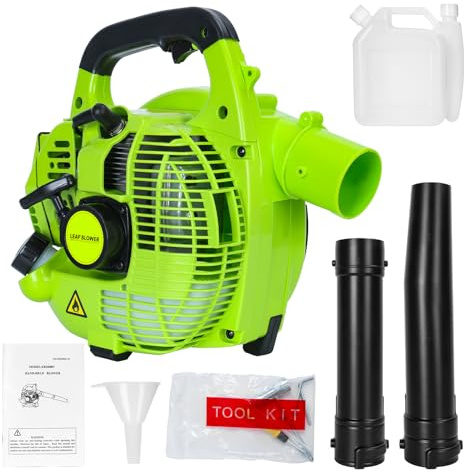 Calager Soffiatore per foglie a benzina, 26 CC a 2 tempi, potente soffiatore a gas, leggero soffiatore manuale per prato e cortile (verde)
