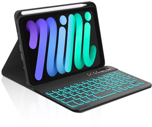 Occtingkind Für iPad mini 8,3 Tastatur Hülle mit 7-Farben Beleuchtung, für iPad mini 8,3 7. Gen (2024 A2993) & 6. Gen (2021 A2567), Abnehmbare Bluetooth Keyboard, Schutzhülle, QWERTZ, USB-C, Schwarz