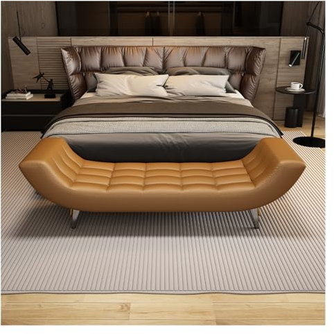 Moderne Leder-Bank, gepolstert, für Schlafzimmer, Eingangsbereich, Schuhbank, Bettbank, Wohn- und Esszimmerbank (1,2 m), Orange