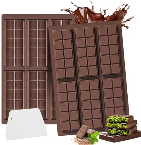 2 Pieces Deep Silicone Chocolate Mould With Scraper - Non-Stick Bar and Sweets Mould With Extra Deep Coating