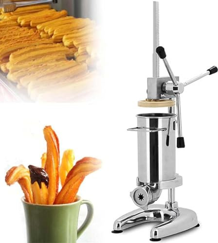 DDZJTPP Macchina per Churros,2L/3L Commerciale Manuale Macchina per Churro Spagnola Macchina per Ciambelle Riempitrice Verticale in Acciaio Inossidabile Macchina per Dessert Macchina con 5 Stampi,2L