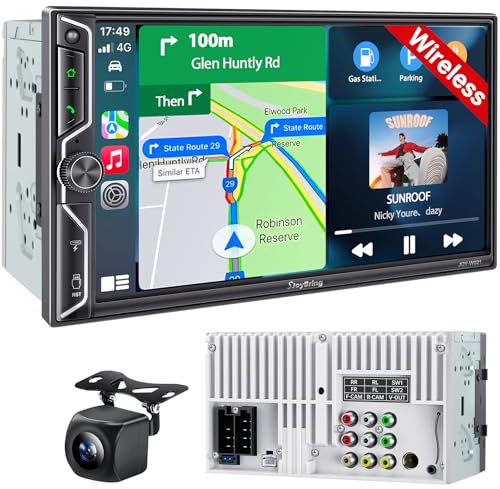 7 QLED Double Din Car Stereo Compatible with Wireless Apple CarPlay & Android Auto, Bluetooth 5.3 Car Radio, 240W 4.2-Channel Audio, MirrorLink, SWC, Backup Camera