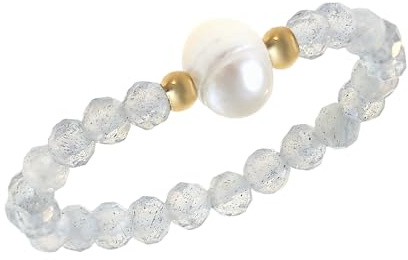 Made by Nami Bague Ajustable Femme Perles Eau Douce Bohème Élastique Taille Unique