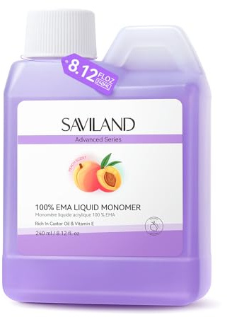 SAVILAND Advanced Monomer Acrylic Nail Liquid: Pure EMA Acrylic Liquid Peach Scent Nail Acrylic Monomer Liquid Non-Yellowing EMA Monomer For Acrylics Powder NailArt 240 ml