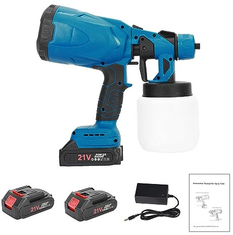 Cordless Paint Sprayer, 21V Paint Spray Gun With 3 Patterns, 800ML Detachable Container, Fence Sprayer with 2x 2000mAh Batteries & Charger, Perfect for Fences, Sheds, Wood, Wall Latex and Metallic