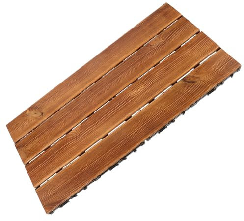 DOITOOL Interlocking Carbonized Wood Decking Tiles for Outdoor and Indoor Use Pine Wood Flooring for Balcony Patio and Garden Sturdy Weather-Resistant