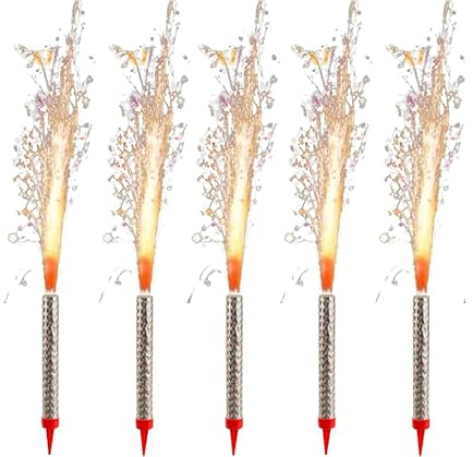 Set 5 Candeline Fontana Luminosa Magic Flambé per Feste di Compleanno Torta Party 12cm Uso Interno ed Esterno (Argento)