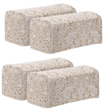 sourcing map 4Pcs Stretch Armrest Covers, Polyester Jacquard Soft Couch Arm Slipcovers Anti-Slip Furniture Protector for Chairs Couch Sofa Recliner, Apricot