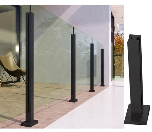 Stair il Kit - Ringhiera quadrata in vetro nero con pali in acciaio inox 304, balaustra in vetro per la sicurezza, ideale per uso interno ed esterno (misura palo centrale: 9)