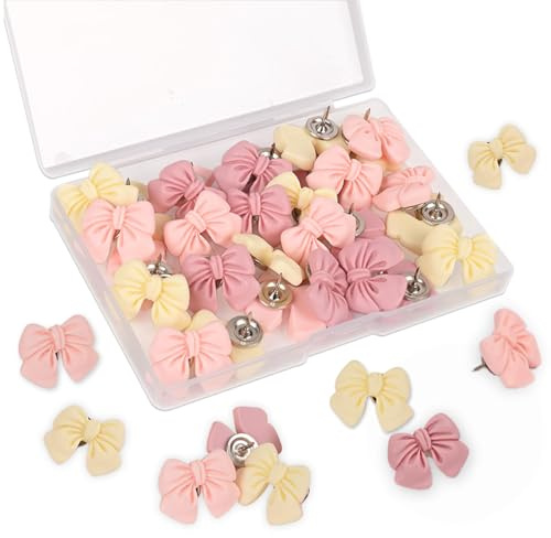 SHOFUL 30 rosa Push Pins niedliche Schleifen Reißzwecken für Pinnwand Deko Fotowand Büro Zuhause