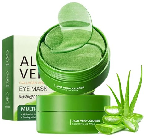60 Stück Aloe Vera Augenpads gegen Augenringe - Eye Patches mit Kollagen - Augen Pads gegen Falten, Schwellungen, Tränensäcke, Augenringe Entfernen - Eye Mask für Augenpflege