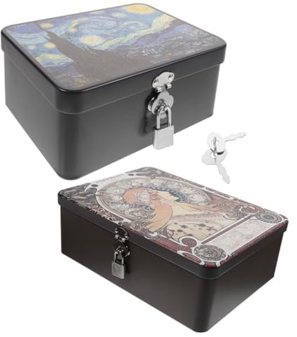 COLLBATH 2 pièces Boîte de Rangement Métallique Vintage avec Serrure Coffret Tôle pour Bijoux et Petits Objets Lot de Boîtes Robustes et Décoratives pour et Organisation